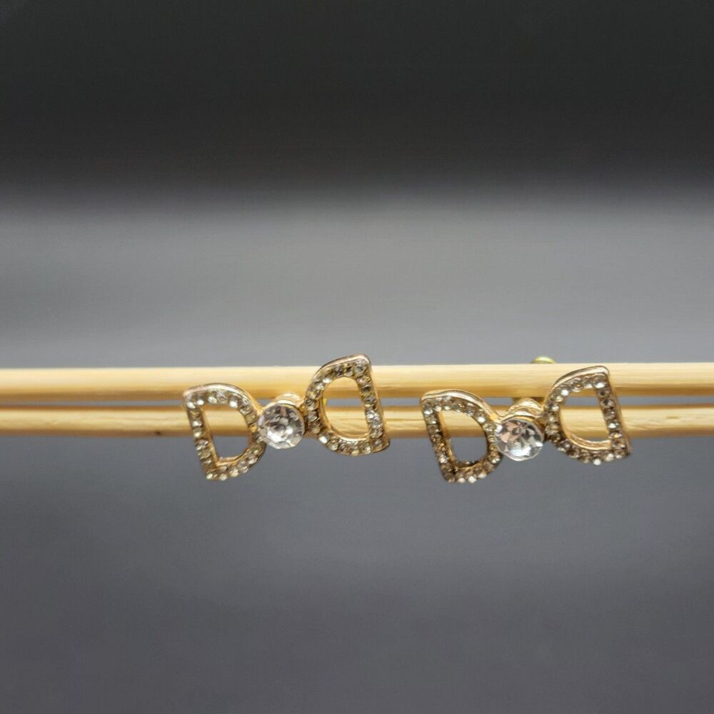 Sparky Clear Rhinestone Bow Tie Earrings Gold Studs Bridal Wedding Party Gift